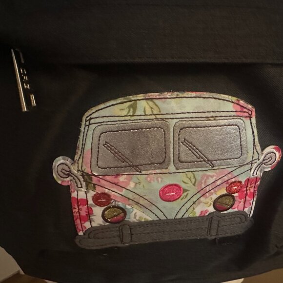 EUC CRG Black Backpack With Vintage Floral Volkswagen On Front - Picture 2 of 9